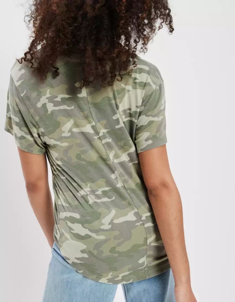 T Shirts American Eagle AE Soft & Sexy V-Neck Pocket Tee Camouflage Vert Femme | VJS-76949058